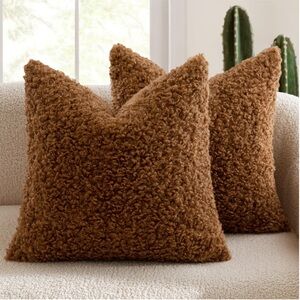 Miulee Faux Fur Teddy Square Pillow Covers BRONZE 20x20” (2-pack)